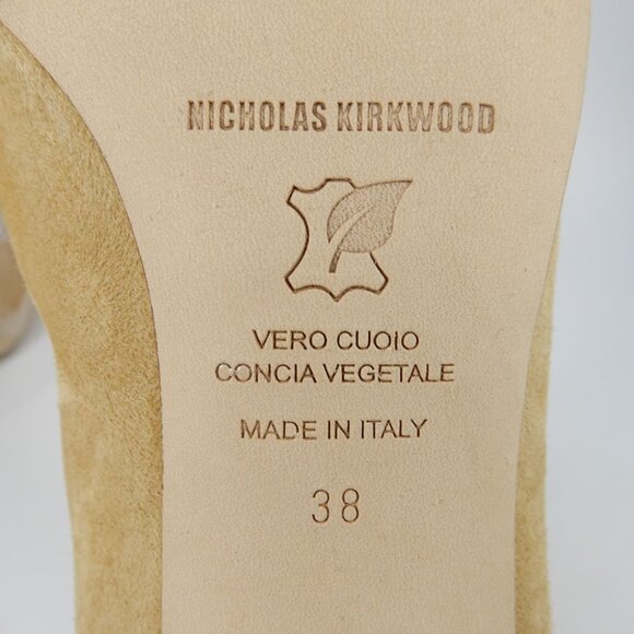 Nicholas Kirkwood Maeva Faux Pearl Stretch Booties 38 8 Curved Heel Suede $895 - Picture 10 of 15